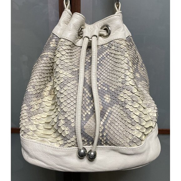 MF Vintage Ivory Leather & Python Snake Embossed Shoulder...